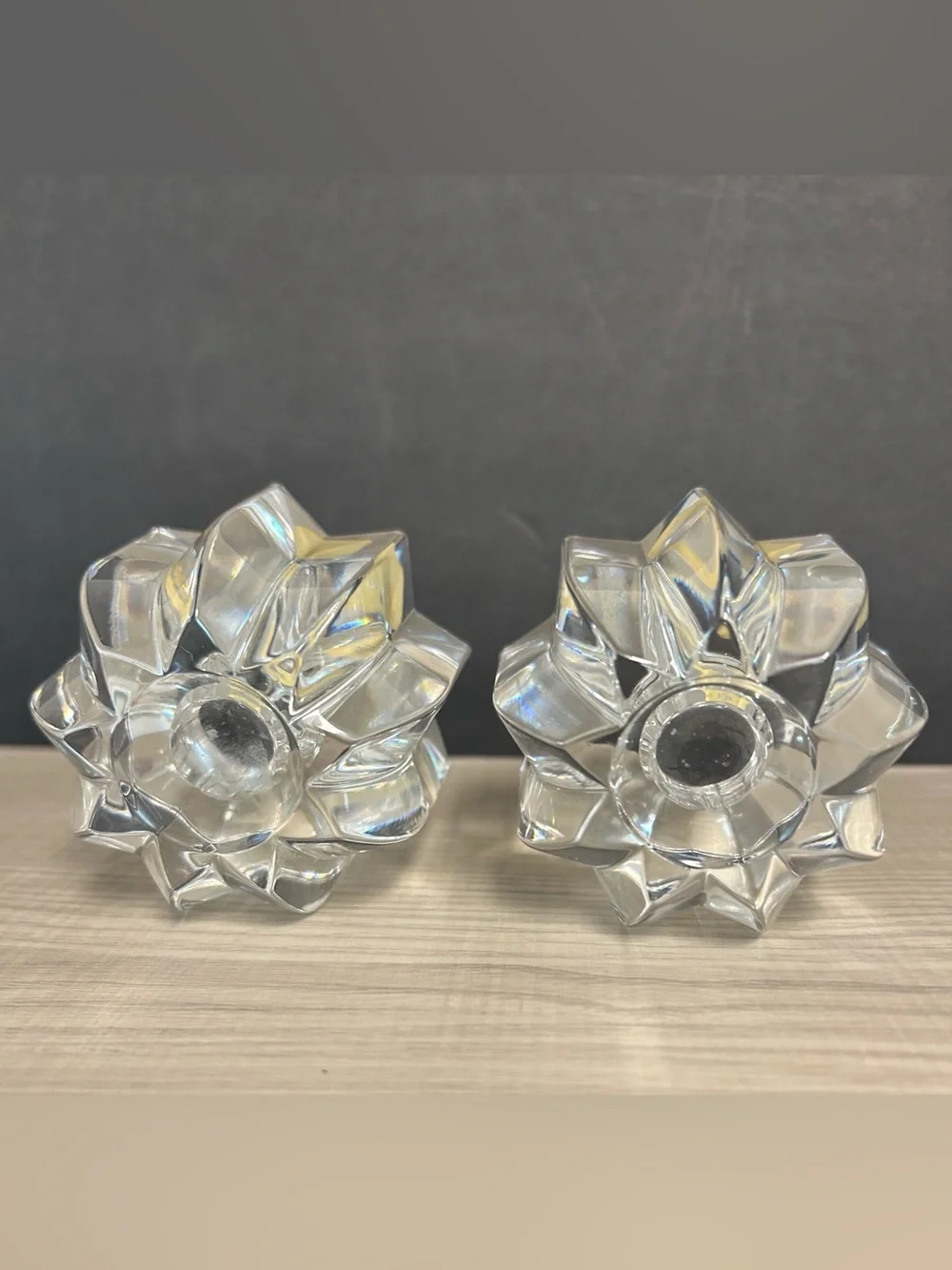 Mikasa Vintage Set of 2 Lead Crystal Glass Taper Candle Holders Retired “Comet”